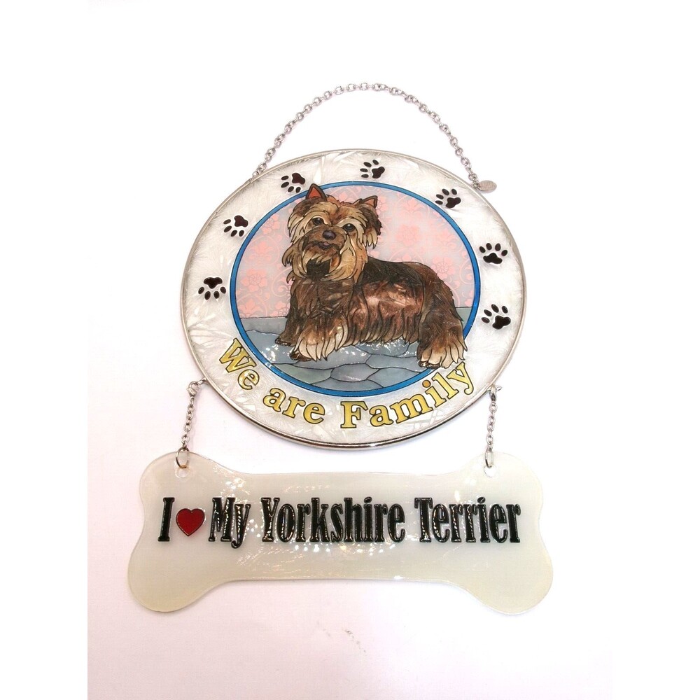 Amia Yorkie Dog Sun Catcher Painted Glass I Love My Yorkshire Terrier We are Fam